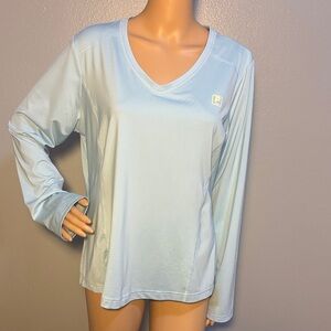 FILA Women's Sky Blue V-Neck Long Sleeve Tee